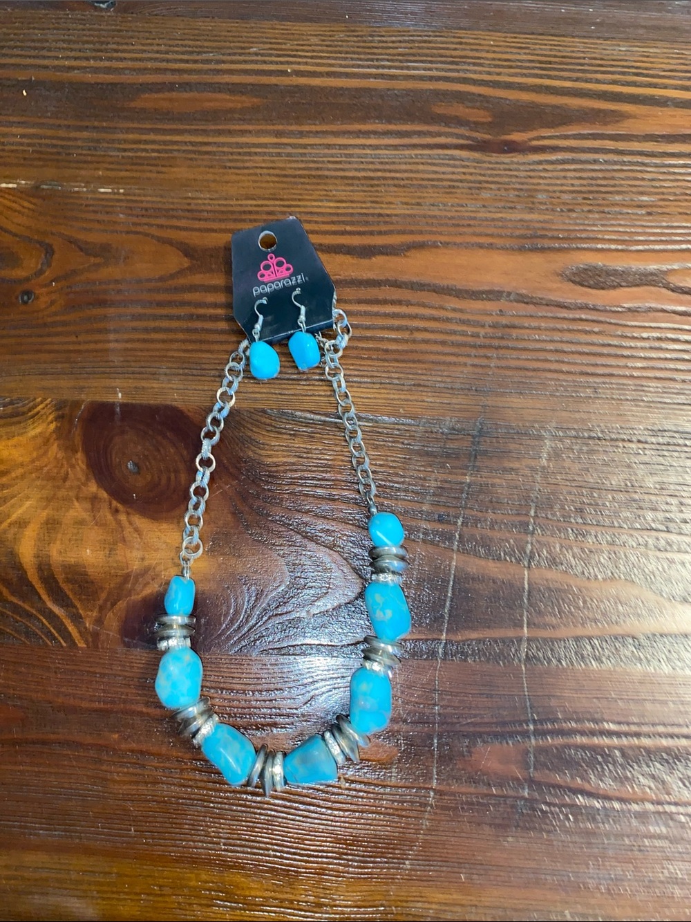 paparazzi Bright Turquoise - like Bead and Silver Accent Necklace Set